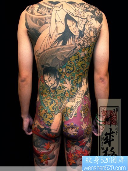 满背日本武士美女纹身图片