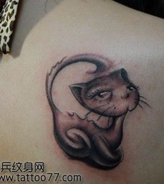 美女肩部超可爱的猫咪纹身图片