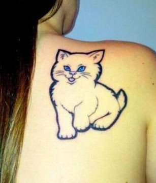女孩子肩背好看的图腾猫咪纹身图片