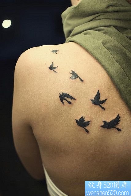 一幅肩部燕子纹身图片由纹身520图库推荐