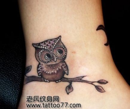 美女脚部可爱的猫头鹰纹身图片