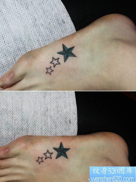 女人脚部小巧精美的星星五角星纹身图片