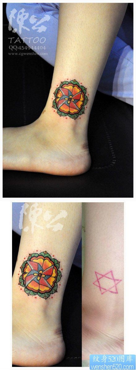 女孩子脚踝处漂亮好看的花卉纹身图片