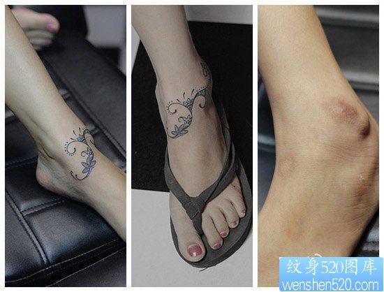 女人脚踝处潮流时尚的图腾藤蔓纹身图片