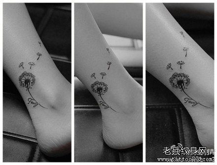 女人脚踝处时尚唯美的蒲公英纹身图片