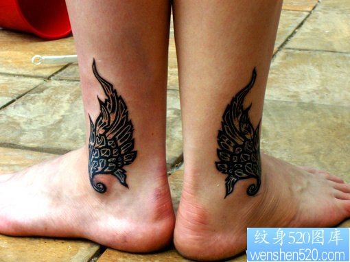 纹身520图库推荐一幅脚踝天使翅膀纹身图片