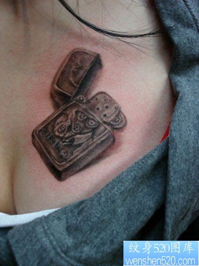 打火机纹身图片：胸部打火机纹身图片纹身作品