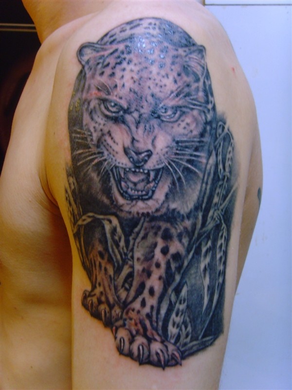 凶猛的花豹上臂纹身图案