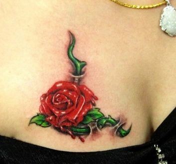 胸部纹身图片：胸部彩色玫瑰纹身图片纹身作品