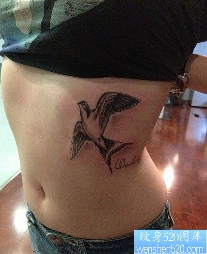 女孩子胸部一幅小燕子纹身图片