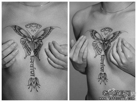 诱人的美女胸部潮流的蝴蝶纹身图片