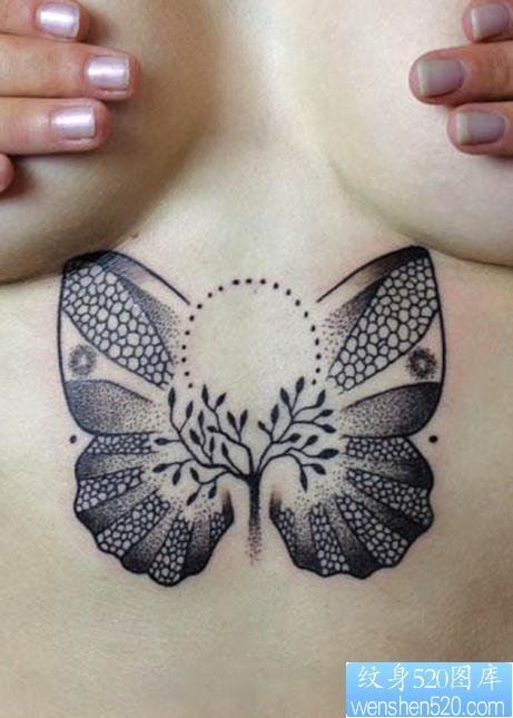 胸部下面一幅个性的蝴蝶纹身图片