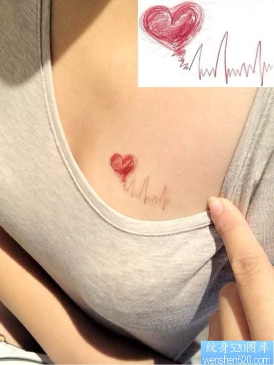 纹身520图库推荐一幅胸部心电图纹身图片