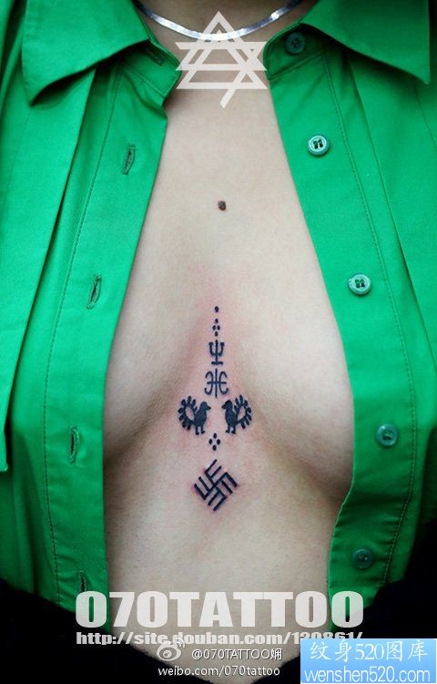 一幅胸部梵文字母纹身图片由纹身520图库推荐