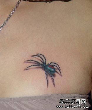 纹身520图库推荐一幅胸部蜘蛛纹身图片
