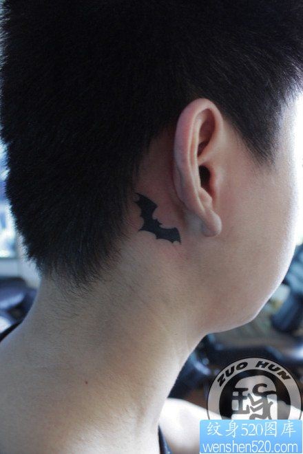 耳部时尚潮流的图腾蝙蝠纹身图片