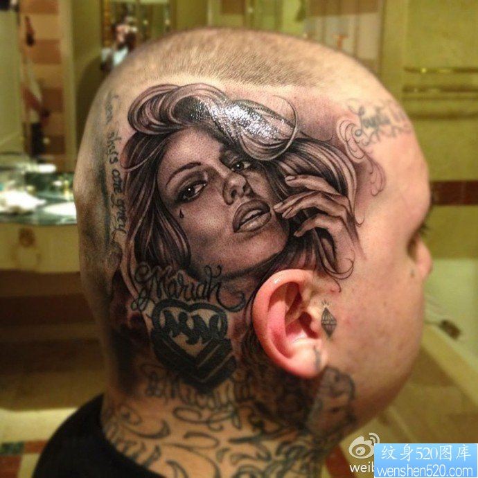 一幅头部女郎纹身图片由纹身520图库推荐