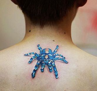 颈部纹身图片：颈部彩色蜘蛛纹身图片纹身作品