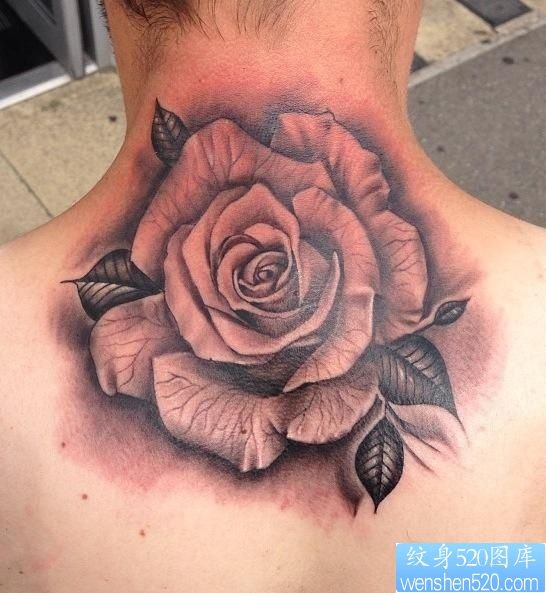 纹身520图库推荐一幅脖子玫瑰花纹身图片