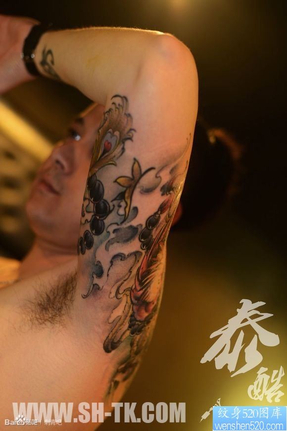 男生胳膊凤凰佛珠（四）纹身图片