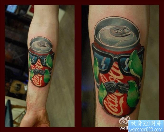一幅手臂个性可乐瓶纹身图片由纹身馆推荐