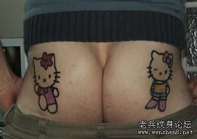可爱的臀部卡通彩色猫咪纹身图片纹身作品