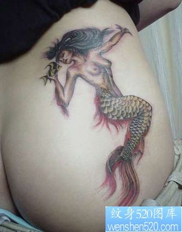 另类潮流美女臀部美人鱼纹身图片纹身作品