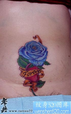 美女腹部彩色爱心玫瑰花纹身图片纹身作品