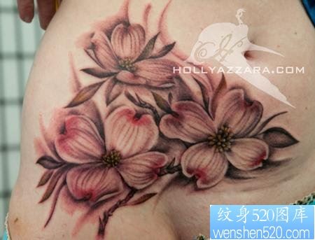 腹部纹身图片：美女腹部花卉四瓣花纹身图片纹身作品