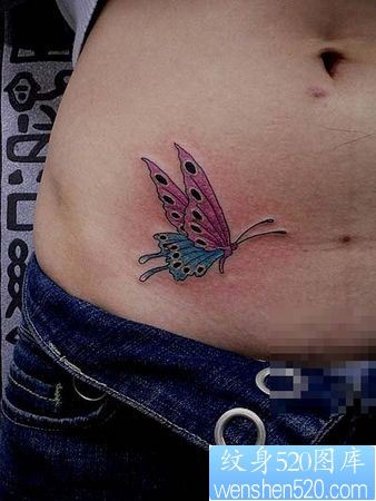经典潮流美女腹部彩色蝴蝶纹身图片纹身作品
