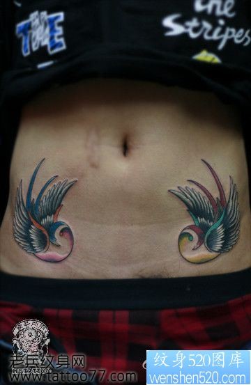腹部欧美风格的鸽子纹身图片