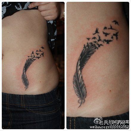 女人腹部唯美的羽化燕纹身图片