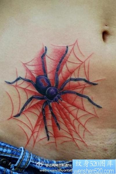 男人腹部帅气的蜘蛛与蜘蛛网纹身图片