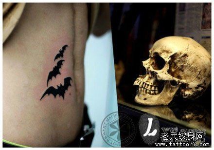 腹部经典潮流的图腾蝙蝠纹身图片