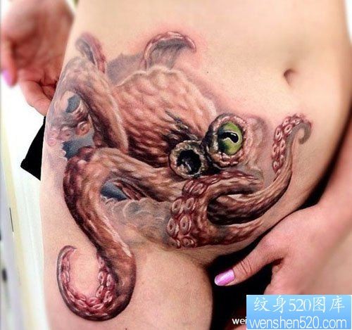 美女腹部时尚很酷的章鱼纹身图片