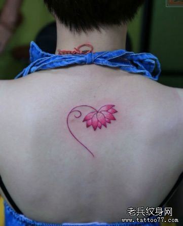 女孩子背部小清新彩色小莲花纹身图片