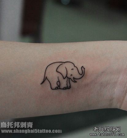 女人手臂可爱的小象纹身图片