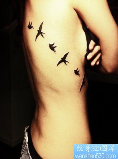 女人侧胸一幅图腾燕子纹身图片