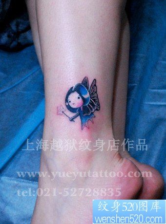 女人腿部很萌的小天使纹身图片
