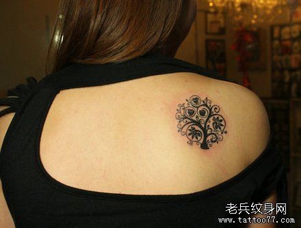 女人背部流行的小树纹身图片