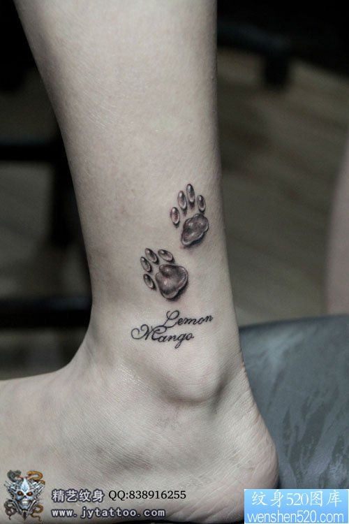 美女腿部潮流精美的猫咪爪印纹身图片
