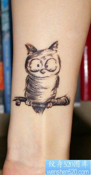 手臂小巧可爱的猫头鹰纹身图片