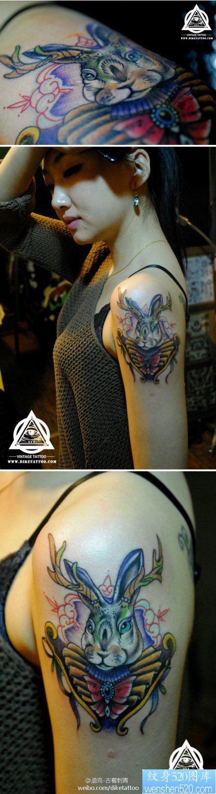 美女手臂可爱潮流的兔子纹身图片