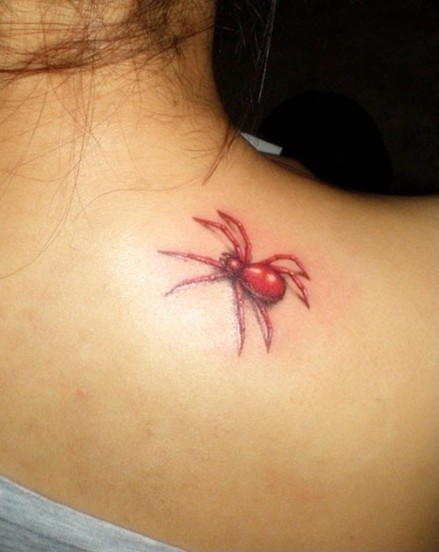 女性肩部红蜘蛛刺青