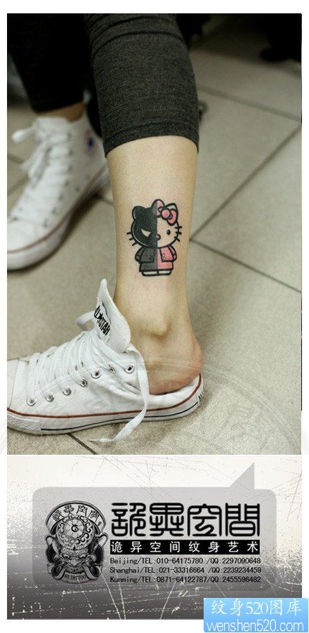 女人腿部可爱潮流的猫咪纹身图片