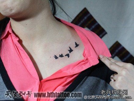 女人锁骨处流行的小鸟纹身图片