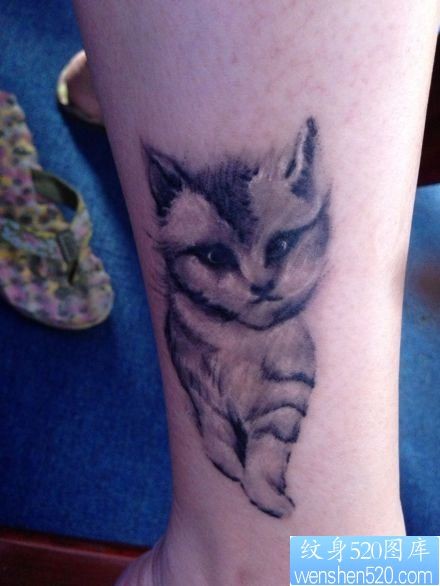 腿部可爱时尚的小猫咪纹身图片