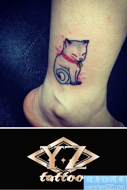 腿部时尚潮流的猫咪纹身图片