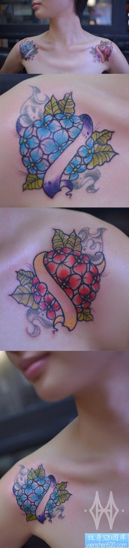 女人肩膀处小巧精美的绣花球纹身图片