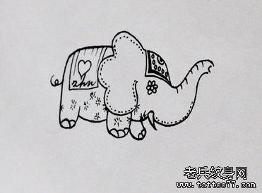 一幅可爱潮流的小象纹身手稿